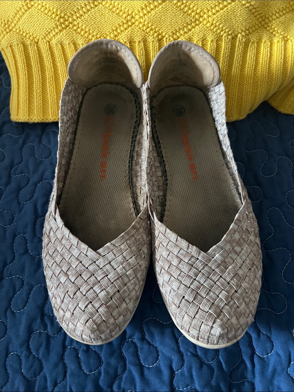 Bernie Mev Beige with Gold slip on flats  Sz 38 US8